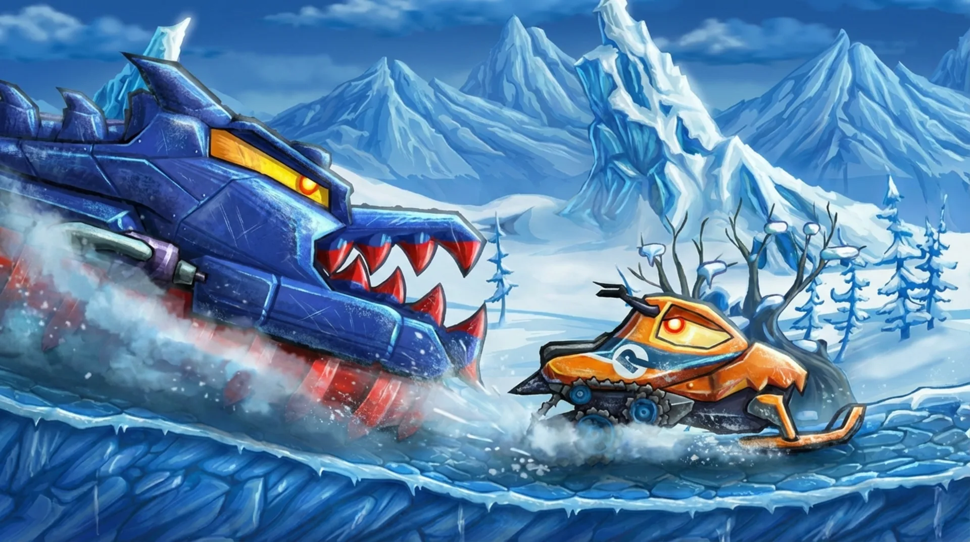Play Car Eats Car Winter Adventure, a fun driving game, online free. Battle monster cars on icy tracks in your browser.