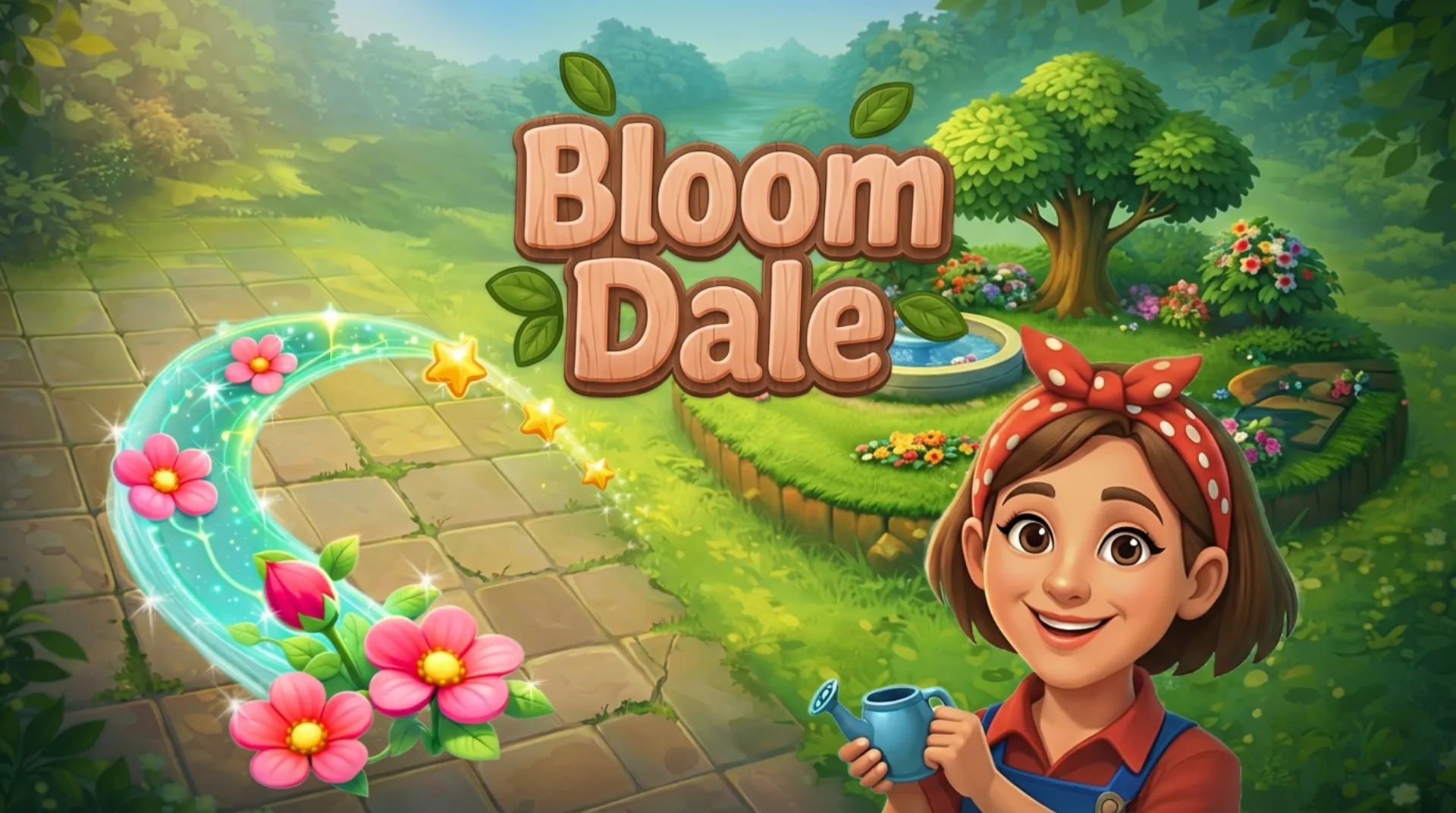 Play Bloom Dale online free - a relaxing puzzle browser game with a satisfying chain-collect mechanic and vibrant garden theme.