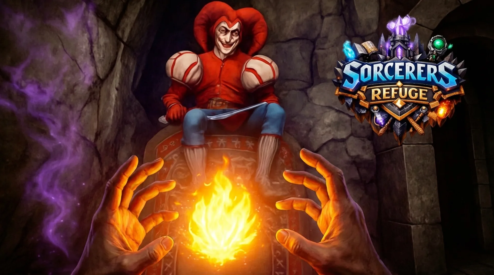 Play Sorcerers Refuge online free, an atmospheric Adventure escape game with magical runes and dark, mysterious room visuals.