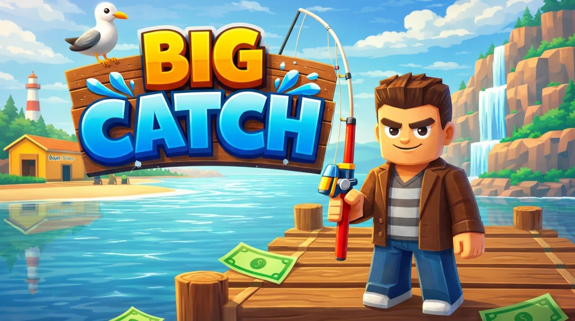 Play Big Catch online free - a casual fishing browser game with gear upgrades and multiple locations. No download required.