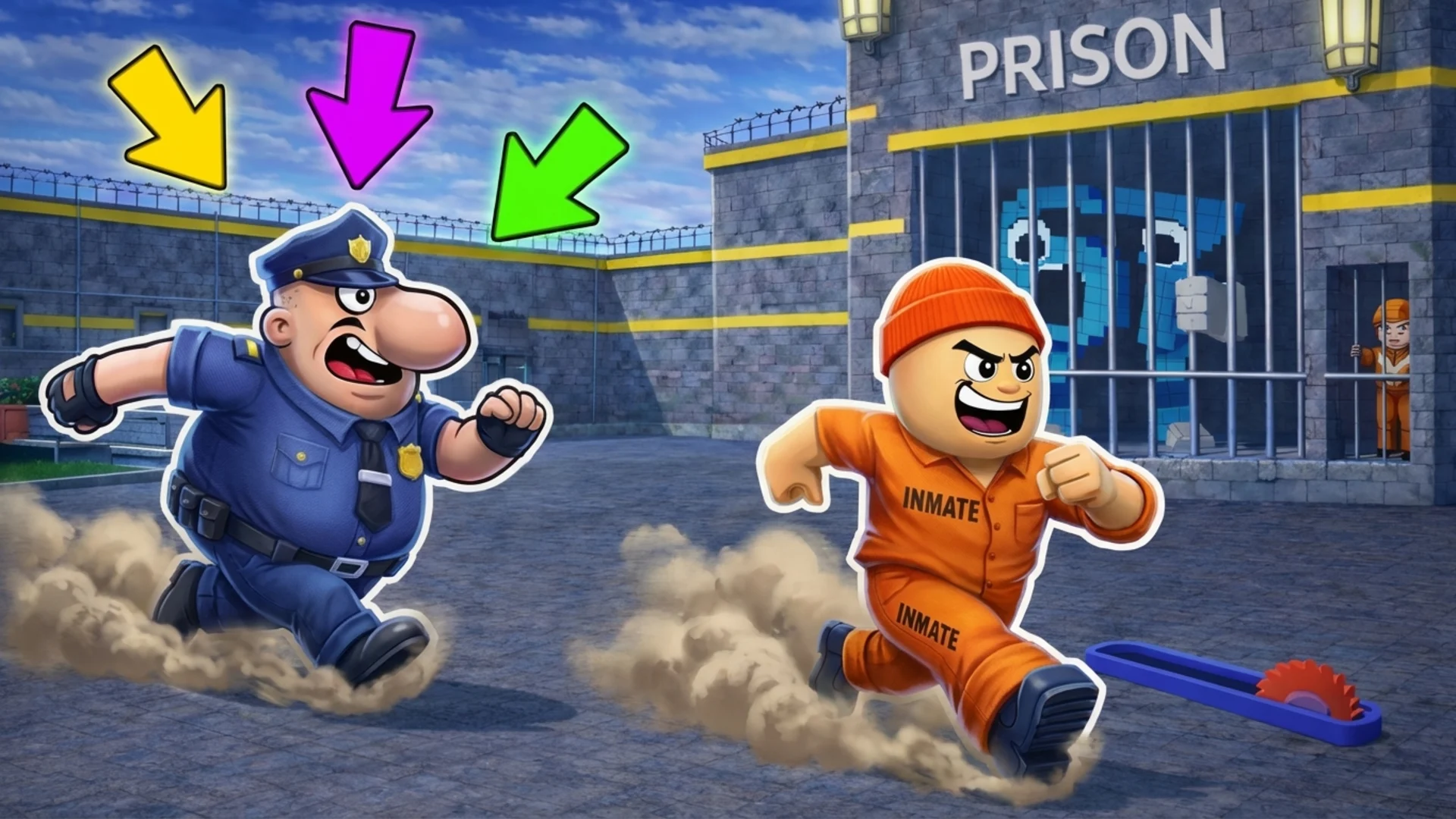Play Barry's Prison Escape! online free. An adventure browser game about dodging guards and lasers in a high-security prison.