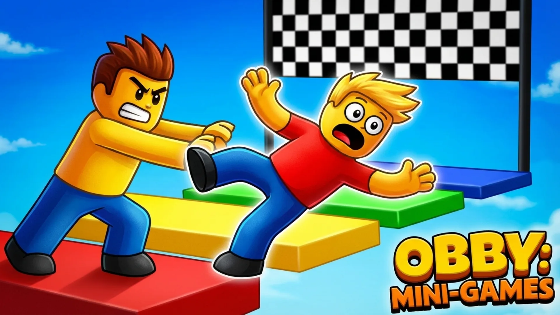 Play Obby: Mini-Games online free - a chaotic Action browser game with obstacle course mini-games and colorful 3D characters.