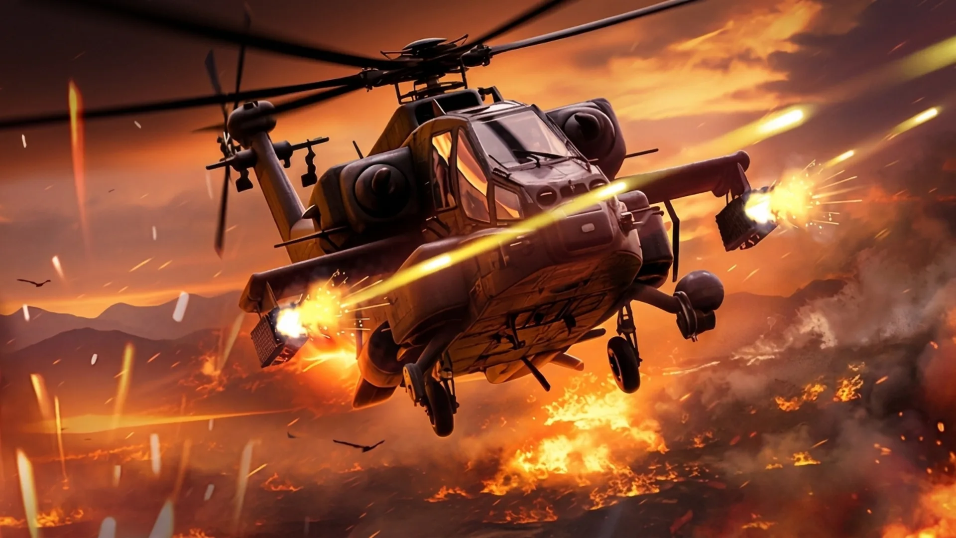 Play Heli Military Base online free. A fast-paced action browser game showing a helicopter destroying a military base.