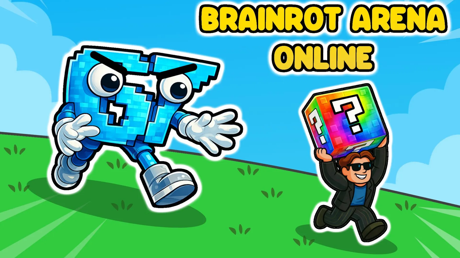 Play Brainrot Arena Online, a free action browser game with blocky graphics, PvP base raids, and lucky block interception.