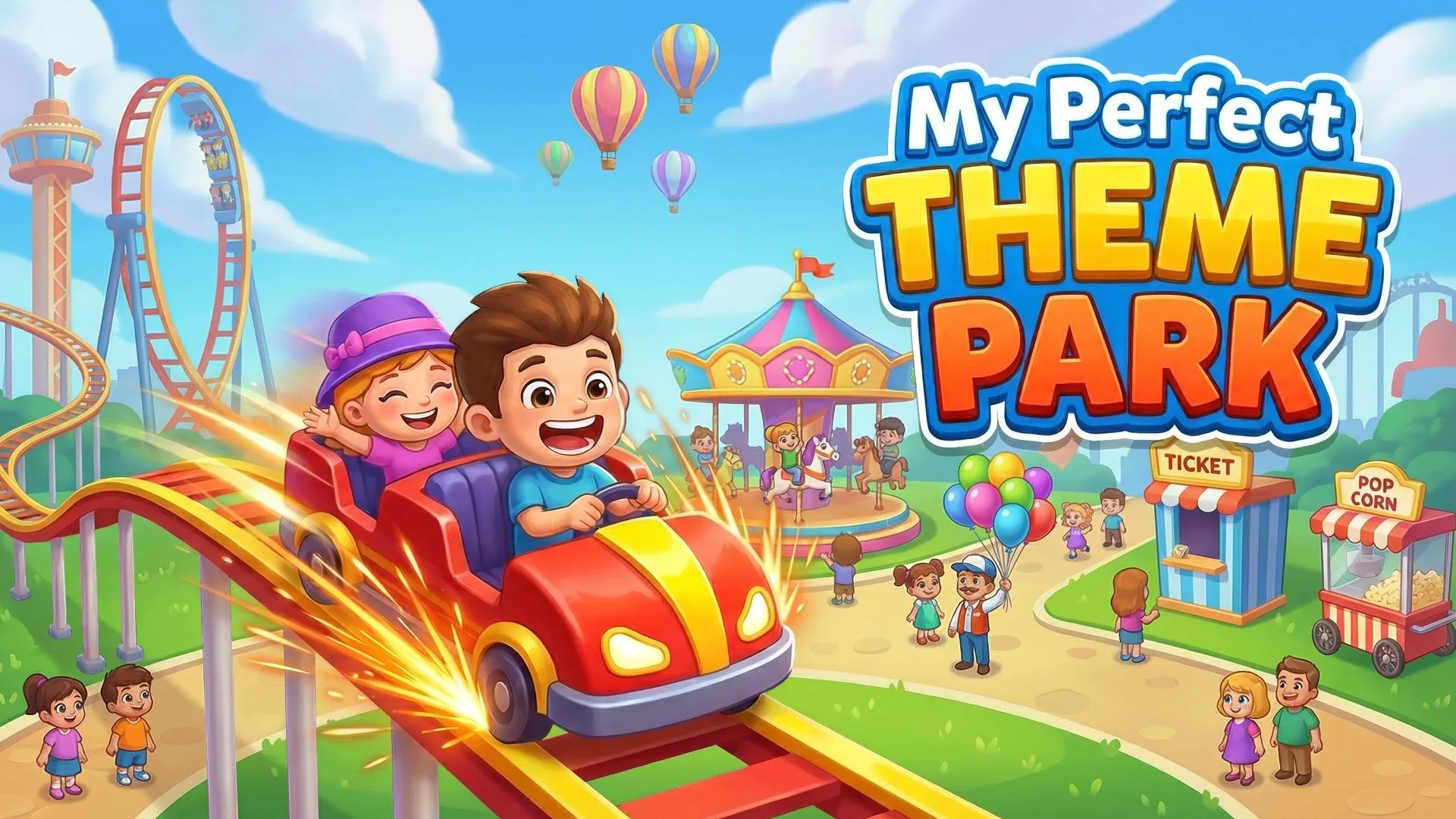 Play My Perfect Theme Park online free, a vibrant simulation browser game where you build your dream amusement park.
